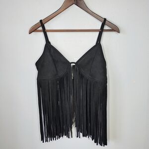 SHEIN Fringe Crop Top Womens Small Black Festival Suede Boho Western Cowgirl